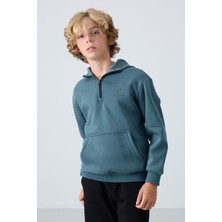 Tommy Life Orman Yeşil Pamuklu Kalın İçi Tüylü Standart Fit Nakışlı Erkek Çocuk Sweatshirt - 11244