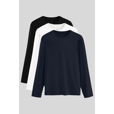 Standart Fit Basic O Yaka  3lü Paket Siyah-Beyaz-Lacivert Erkek T-Shirt  87997