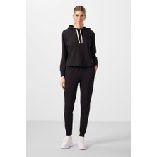 Tommy Life Siyah Kapüşonlu Oversize Kadın Eşofman Takım - 95336