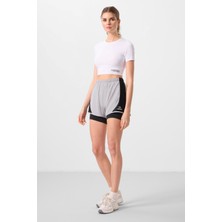 Tommy Life Taş Gizli Cep Fermuarlı Standart Kalıp Kadın İçi Taytlı Şort - 91015