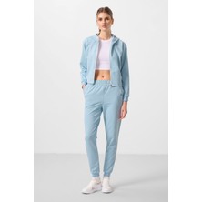 Tommy Life Açık Mavi Kapüşonlu Fermuarlı Oversize Kadın Eşofman Takım - 95328