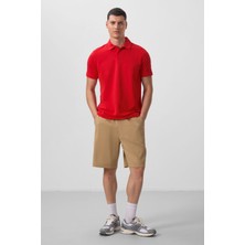 Tommy Life Koyu Bej Standart Fit Dokuma Hafif Esnek Chino Erkek Şort - 81290