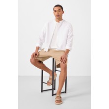 Tommy Life Koyu Bej Standart Fit Dokuma Hafif Esnek Chino Erkek Şort - 81289