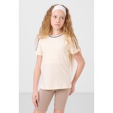 Ekru Pamuklu O Yaka Standart Fit Basic Kız Çocuk T-Shirt - 75177
