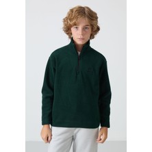 Tommy Life Çam Yeşil Kalın Yumuşak Dokulu Standart Fit Nakışlı Polar Erkek Çocuk Sweatshirt - 11221
