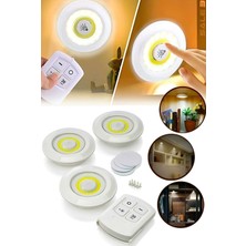 Uzaktan Kumandalı 3'lü Spot LED Lamba Yapışkanlı Kablosuz Işıldak Pilli Mutfak Rafı Dolap Işığı