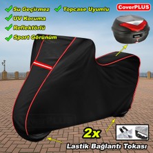 Vespa Sprint 50 Pro Arka Çanta Uyumlu Branda Siyah Kırmızı-Dikişli Reflektörlü Motosiket Brandası Motor Örtüsü Çadır Su Geçirmez Motosiklet Kılıfı Motor Brandası