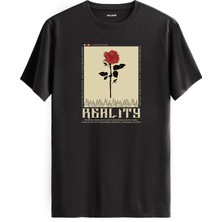 Reality Baskılı Gül Tasarım %100 Pamuk Streetwear Stil Tişört