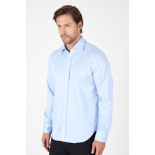 Koyu Mavi Uzun Kol Italyan Yaka Cepsiz Non Iron Slim Fit %100 Pamuk Gömlek 1004250269
