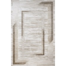 Hali.Net 80x150 cm Krem Bej Çizgili Çerçeve Modern Soyut Geometrik Halı | Salon Mutfak Halısı | Hav Vermez Leke Tutmaz | ARTEMİS_DİOR-6404C