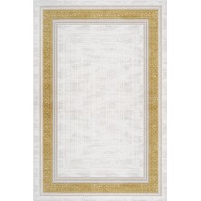 Bespoky 260x550 cm Valeria Beyaz Bordürlü Klasik Geometrik ve Bitkisel Yıkanabilir Halı | Salon Yatak Odası Halısı | Hav Vermez, Leke Tutmaz, Kaymaz | LXS_VALERİA-1074G