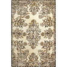 Bespoky 80x150 cm Kahverengi Krem Klasik Vintage Çiçekli Yıkanabilir Halı | Yatak Odası Mutfak Halısı | Leke Tutmayan, Kaymaz | VİNTAGE-230