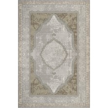 Bespoky 80x150 cm Gri Açık Gri Madalyonlu Klasik Bitkisel Yıkanabilir Halı | Yatak Odası Mutfak Halısı | Leke Tutmayan, Kaymaz | KRM_SOFT-728