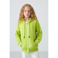 Tommy Life Lime Yeşil Pamuklu İçi Tüylü Yumuşak Dokulu Standart Fit Nakışlı Kız Çocuk Sweatshirt - 75149