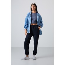 Tommy Life Lacivert Cepli Yüksek Bel Rahat Form Lastik Paça Kadın Eşofman Alt - 94583