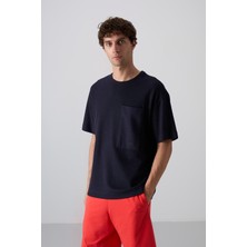 Tommy Life Lacivert Pamuklu Kalın Yüzeyi Dokulu Oversize Fit Basic Erkek T-Shirt - 88341