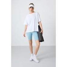 Tommy Life Beyaz Penye Modal Yumuşak Tuşeli Oversize Fit Basic Kadın T-Shirt- 97285