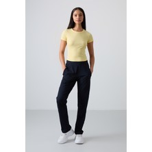 Tommy Life Lacivert Gizli Fermuar Cepli Rahat Form Klasik Paça Kadın Eşofman Alt - 94148