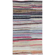 Hali.Net 125x226 cm Bej Çok Renkli Çizgili Rustik Çizgili Halı | Salon Yatak Odası Halısı | Hav Vermez | UNİQUE-32526