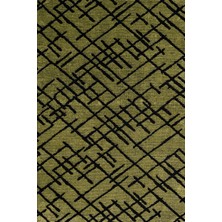 Hali.Net 80x200 cm Yeşil Haki Çizgili Modern Geometrik Yıkanabilir Halı | Mutfak Koridor Halısı | Leke Tutmaz Hipoalerjenik | CREA_RAİN-7324S