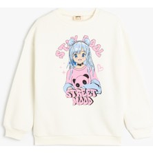 Sweatshirt Anime Baskılı Uzun Kollu Bisiklet Yaka Şardonlu