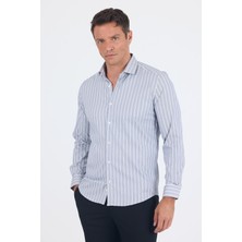 Koyu Lacivert Uzun Kol Yarım Italyan Yaka Cepsiz Easy To Iron Slim Fit Esnek Gömlek 1004250227
