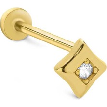 Square Tek Taş Tragus Piercing