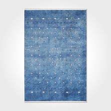 Bespoky 80x150 cm Mavi Printed Modern Yıkanabilir Halı | Mutfak Balkon Yatak Odası Halısı | Leke Tutmayan Kaymaz