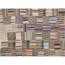 Bej Patchwork Etnik Modern Desenli Yün Hav Toz Vermez Leke Tutmayan Salon Yolluk Mutfak El Dokuma Halı