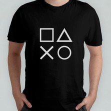 Pixxa Playstation Tuşları Unisex %100 Pamuklu Bisiklet Yaka T-Shirt Model 4
