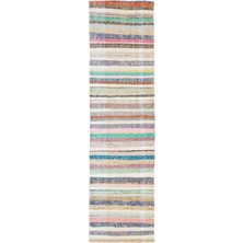 Hali.Net 90x329 cm Bej Çok Renkli Bohem Çizgili Halı | Mutfak Yolluk Halısı | Hav Vermez | UNİQUE-37178