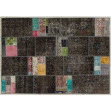 Hali.Net Kahverengi Patchwork Vintage Anadolu Yün Halı | Salon Yatak Odası Halısı | Doğal Yün El Yapımı El Dokuma Hav Vermez | PATCHWORK-5052