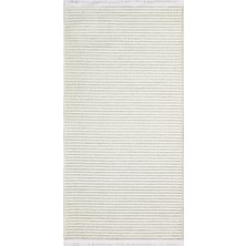 Bespoky 100x150 cm Beyaz Krem Çizgili Modern Geometrik Yıkanabilir Halı | Yatak Odası Mutfak Halısı | Leke Tutmayan, Kaymaz | LİYA-8258S