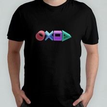 Pixxa Playstation Tuşları Unisex %100 Pamuklu Bisiklet Yaka T-Shirt Model 3