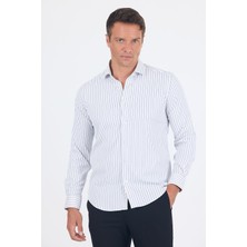 Beyaz Uzun Kol Yarım Italyan Yaka Cepsiz Easy To Iron Slim Fit Esnek Gömlek 1004250226