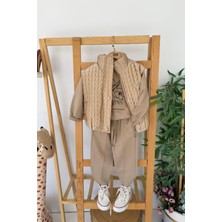 Miniğimin Cicileri Çiçek Baskılı Desenli Yelekli Kız Çocuk 3 lü takım - Kahve