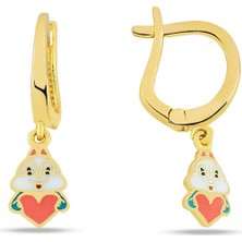 Sallantılı Kalpli Sincap Çocuk Küpesi