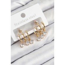 Pirinç Sallantılı Zirkon Taşlı Model Gold Renk Kadın Küpe