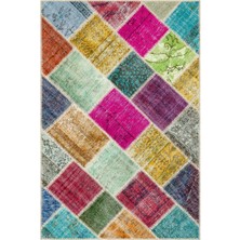 Bespoky 122x182 cm Bej Çok renkli Patchwork Bohem Çeşitli Halı | Salon Yatak Odası Halısı | UNİQUE-36224