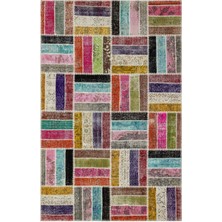 Bespoky 160x244 cm Gri Çok renkli Patchwork Bohem Farklı desenler Halı | Salon Yatak Odası Halısı | UNİQUE-36507