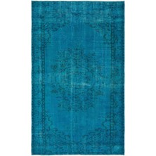 Atina Turkuaz Eskitme Yün Modern Desenli Yün Hav Toz Vermez Leke Tutmayan Salon Yolluk Mutfak El Dokuma Halı