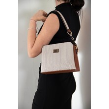 Silver & Polo Silver Polo Bej - Taba Hasır Kadın Omuz Çantası SP937