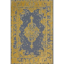 Bespoky 80x150 cm Sarı Antrasit Eskitme Modern Klasik Madalyon Yıkanabilir Halı | Yatak Odası Mutfak Halısı | Leke Tutmayan, Kaymaz | CREA_SERİSONU-SN7