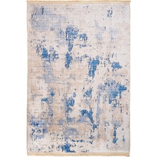 Bespoky 80x150 cm Mavi Krem Soyut Modern Geometrik Yıkanabilir Halı | Yatak Odası Mutfak Halısı | Leke Tutmayan, Kaymaz | MODERN-2014