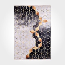 Leilani Geometrik Beyaz Pamuk Dikdörtgen Modern Desenli Pamuk Makinada Yıkanabilir Hav Toz Vermez Leke Tutmayan Kaymaz Taban Dijital Makine Baskı Salon Yolluk Mutfak Halı