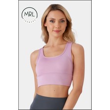 Kadın Lila Renk Spor Büstiyer Crop Halter Yaka Pedli Toparlayıcı Likralı Dalgıç Havuz Deniz Uygun