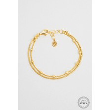 Modern Italyan 18 Ayar Sarı Altın Kaplama 20 cm Gümüş Ikili Bileklik