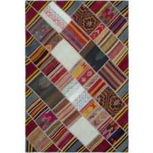 Bespoky 158x232 cm Çok Renkli Kırkyama Patchwork Geometrik Halı | Salon Yatak Odası Halısı | UNİQUE-25282