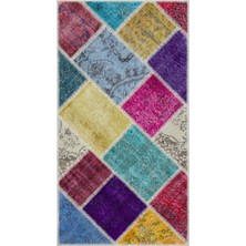 Bespoky 80x150 cm Bej Çok renkli Patchwork Bohem Soyut Halı | Salon Mutfak Halısı | UNİQUE-31409
