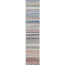Bespoky 65x304 cm Bej Çok renkli Çizgili Bohem Halı | Mutfak Yolluk Halısı | UNİQUE-32135